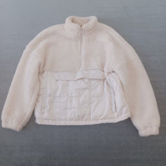 Fabletics Nelly Sherpa Pullover Jacket Women M Cream 1/4 Zip Pockets Athleisure - Picture 7 of 7